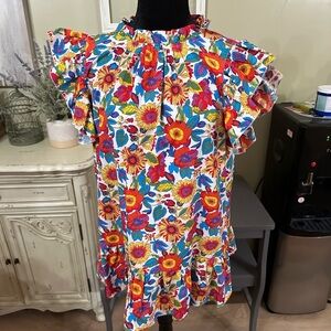 Mint Julep Floral Ruffle Sleeve Top - Multicolor